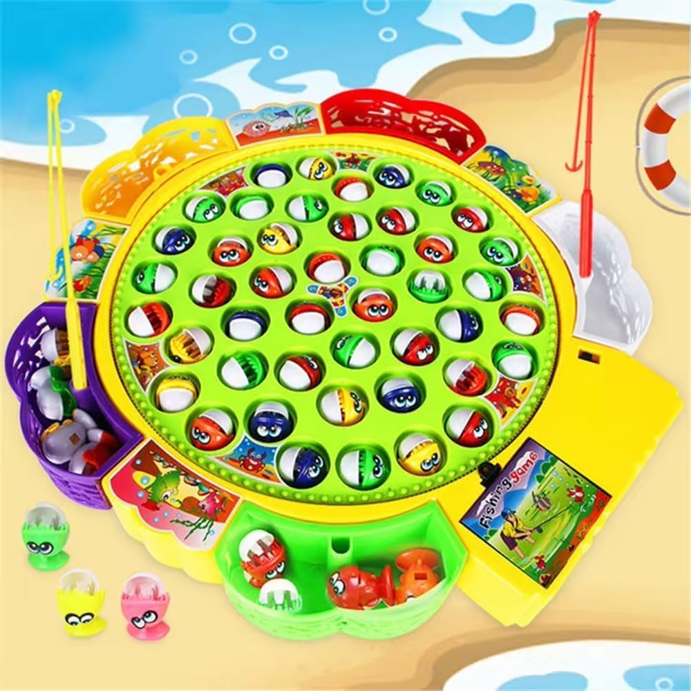 45 PCS Fishing Game Rotating Musical Fishing Toy Set with 4 Poles, 5 Players, Educational & Family Game for Kids & Toddlers Gift for Boys & Girls